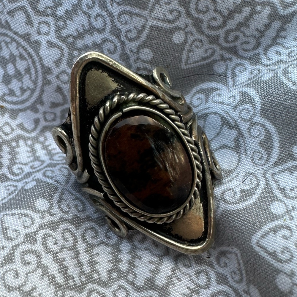 Vintage Silver and Brown Stone Ring